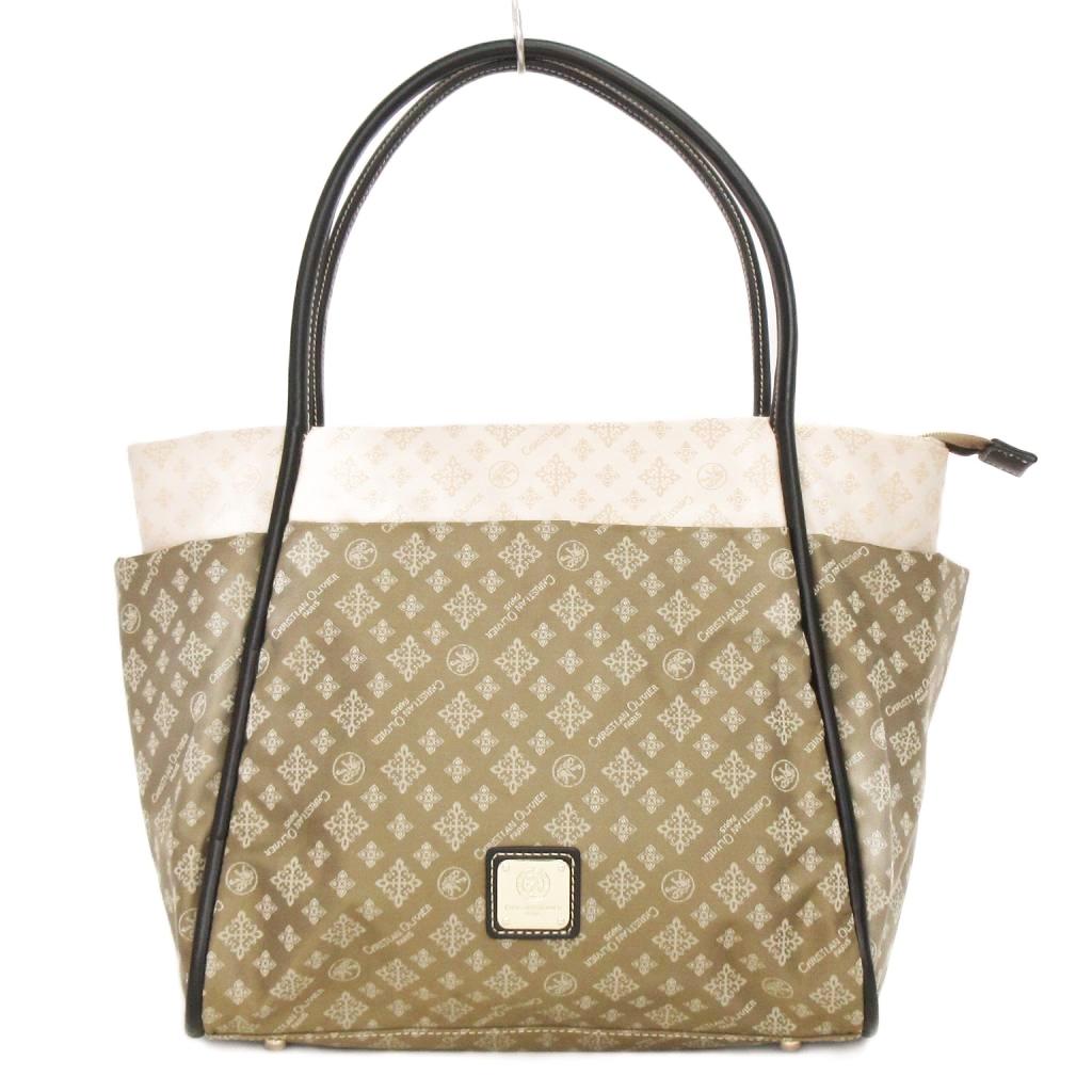【中古】クリスチャンオリバー CHRISTIAN OLIVIER 美品 トートバッグ ロゴプレート 総柄 ベージュ系 鞄 ■GY99 レディース 【ベクトル 古着】 251105