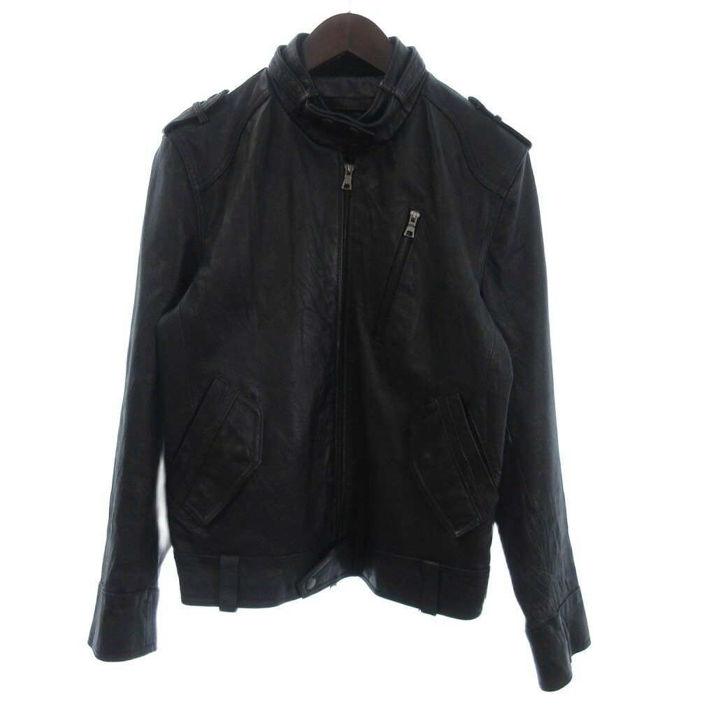 【中古】ヒューストン HOUSTON ライダースジャケット シングル フルジップ 豚革 黒 ブラック 40 L メンズ 【ベクトル 古着】 251024(4)