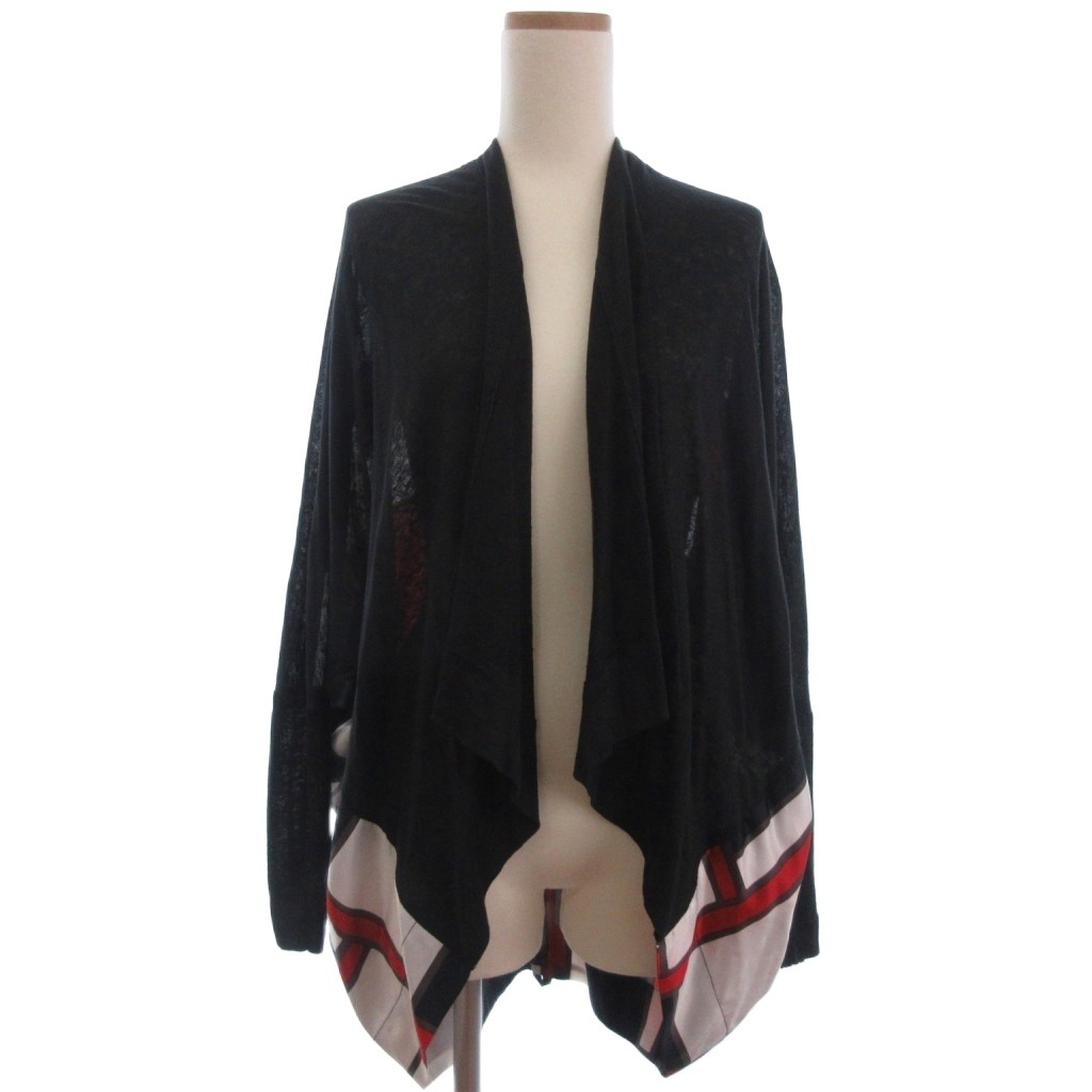 【中古】未使用品 アツロウタヤマ ATSURO TAYAMA タグ付き 異素材 切替 ドルマンカーディガン リネン プリント ブラック系 36 S-M位 レディース 【ベクトル 古着】 251030
