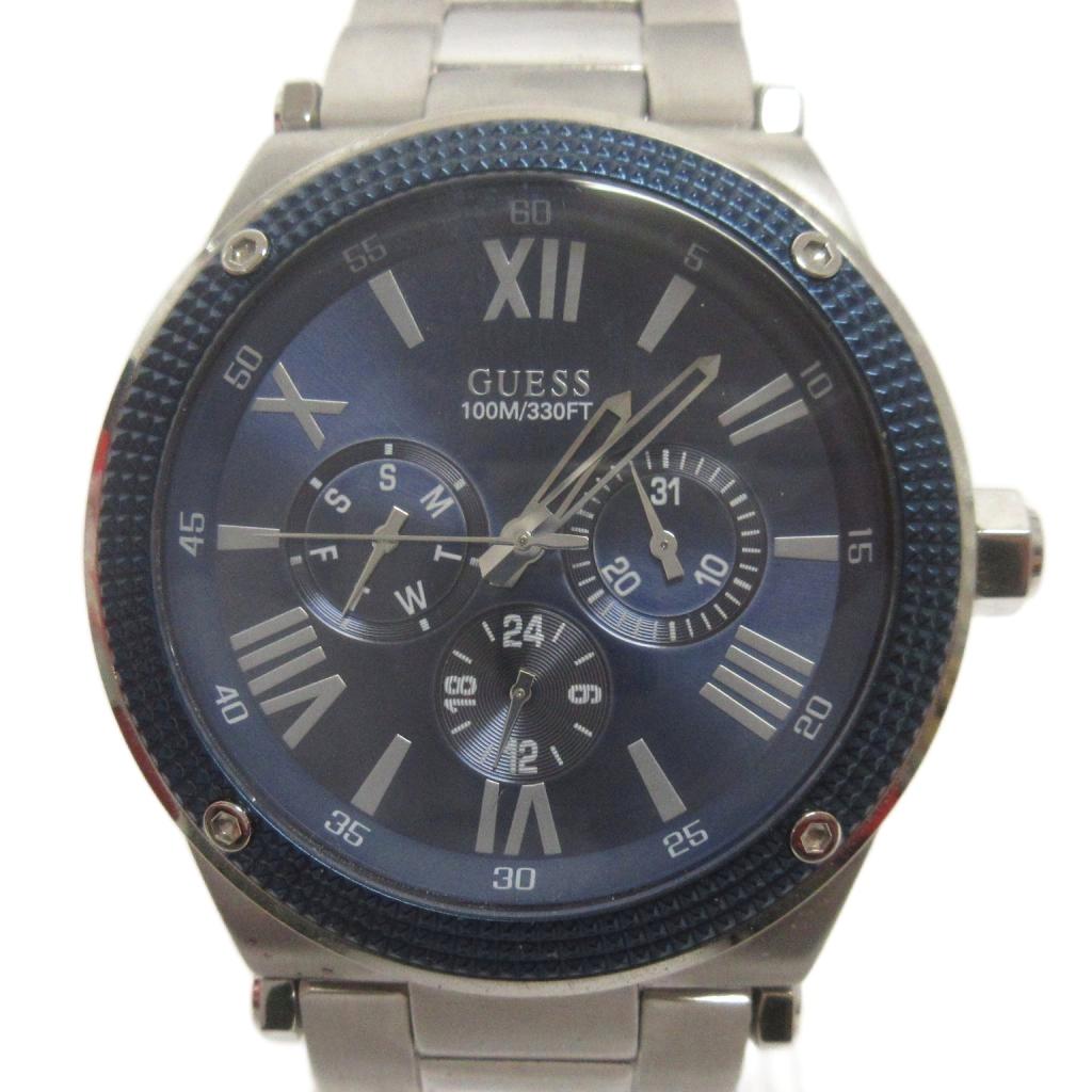 A, E, H, I, O, V, W - 【中古】ゲス GUESS 腕時計 クオーツ アナログ クロノグラフ W0246G2 文字盤 紺 シルバーカラー ウォッチ メンズ 【ベクトル 古着】 260212