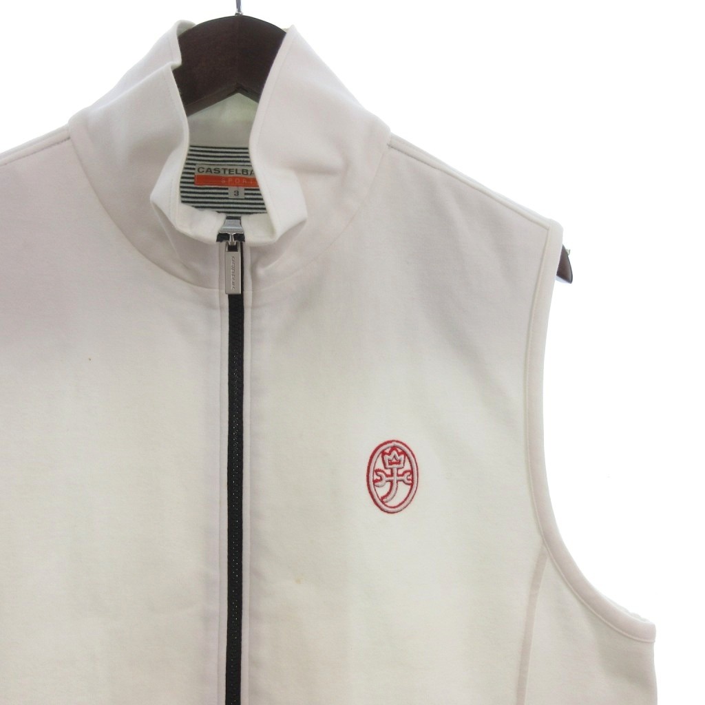 【中古】カステルバジャック CASTELBAJAC SPORT ベスト 前開き フルジップ 刺繍 白 ホワイト 3 メンズ 【ベクトル 古着】 260221