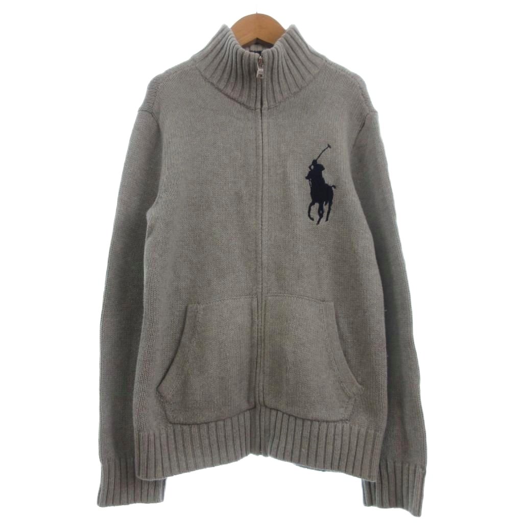 【中古】ポロ ラルフローレン POLO RALPH LAUREN ニット セーター 長袖 ジップアップ ビックポニー グレー M キッズ 【ベクトル 古着】 260315