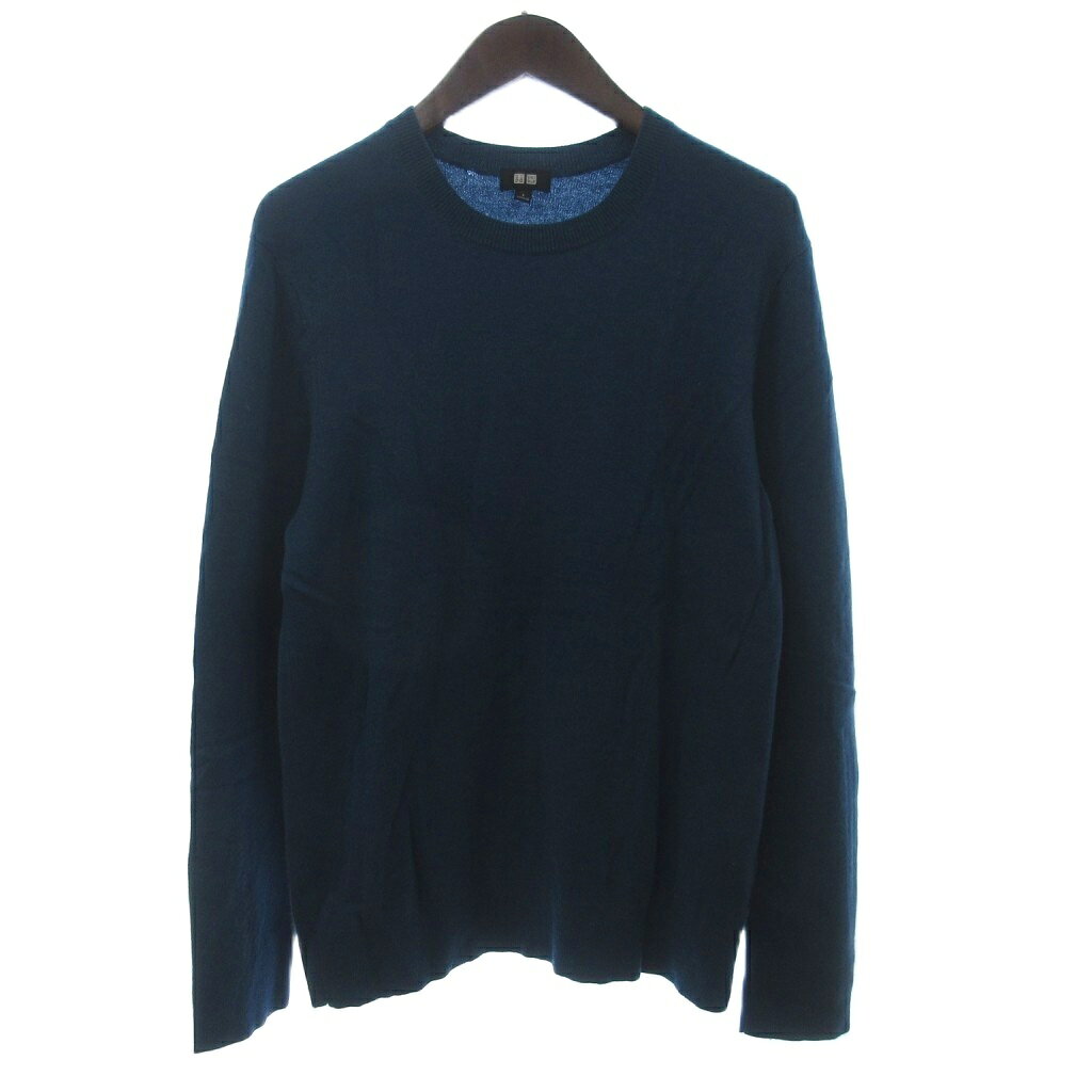 【中古】ユニクロ UNIQLO カシミヤセーター ニット 長袖 43879 無地 青 ブルー L メンズ 【ベクトル 古着】 260515