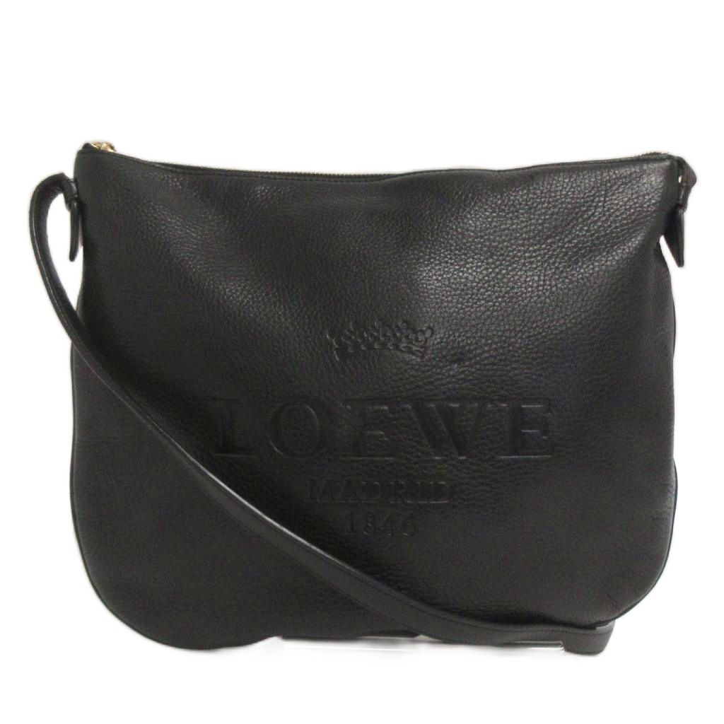 【中古】ロエベ LOEWE ショルダーバッグ 斜め掛け レザー ロゴ 押印 黒 ブラック 鞄 レディース 【ベクトル 古着】 260524