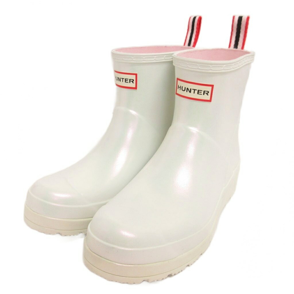【中古】未使用品 ハンター HUNTER ネブラ プレイ ショートブーツ レインブーツ WFS2020NEB 雨靴 偏光オーロラ EU38 白 ホワイト レディース 【ベクトル 古着】 260608