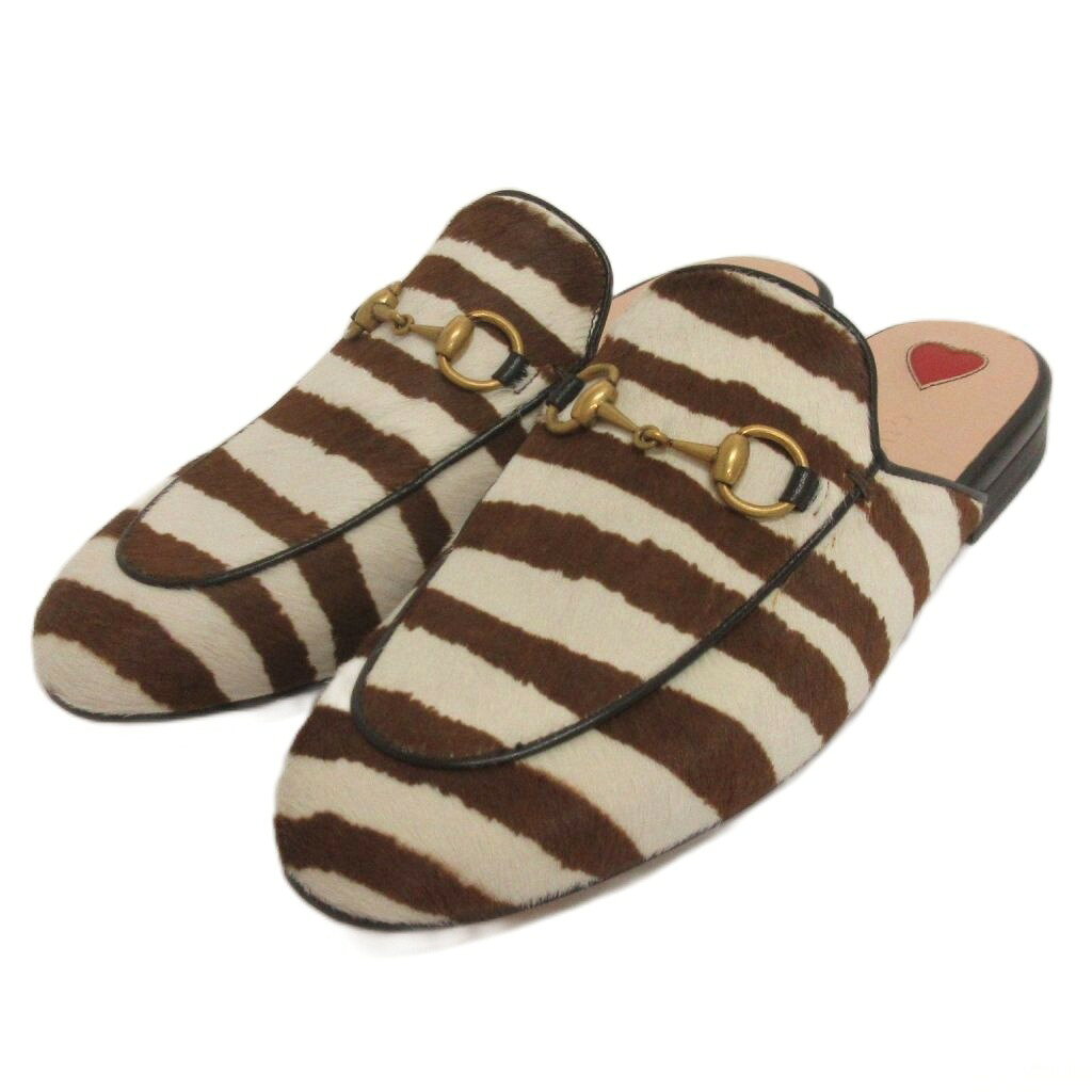 gucci///////////////\' - 【中古】グッチ GUCCI プリンスタウン スリッポン サンダル スリッパ ホースビット ハラコ 476250 ホワイト ブラウン系 36 レディース 【ベクトル 古着】 260612