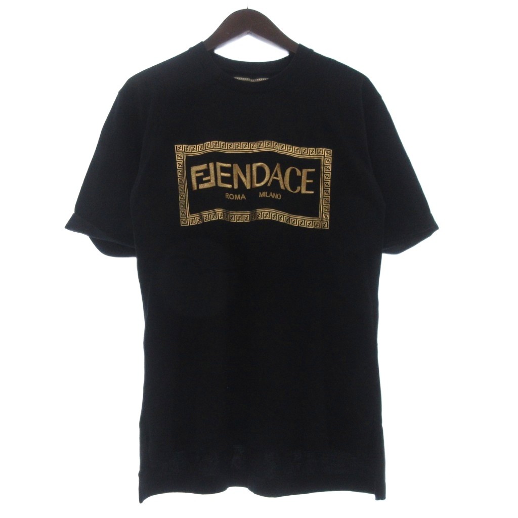 フェンダーチェ Fendace FENDI VERSACE Tシャツ カットソー 半袖 メデューサ ロゴ 刺繍 FS7900 AJKL 黒 ブラック XXS メンズ  260618