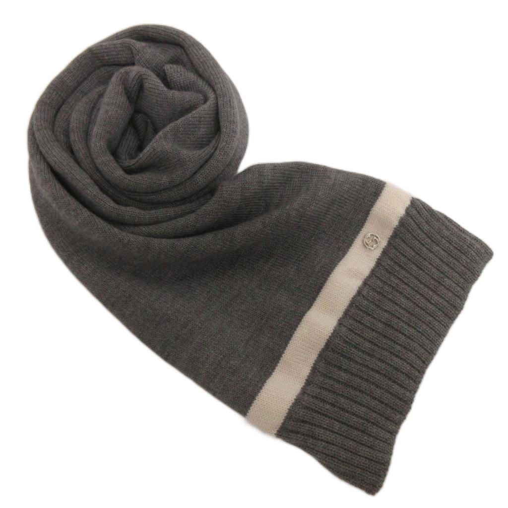 gucci///////////////\\\' - 【中古】グッチ GUCCI ウール ニット マフラー GG ライン バイカラー グレー ■OOM メンズ レディース 【ベクトル 古着】 260619