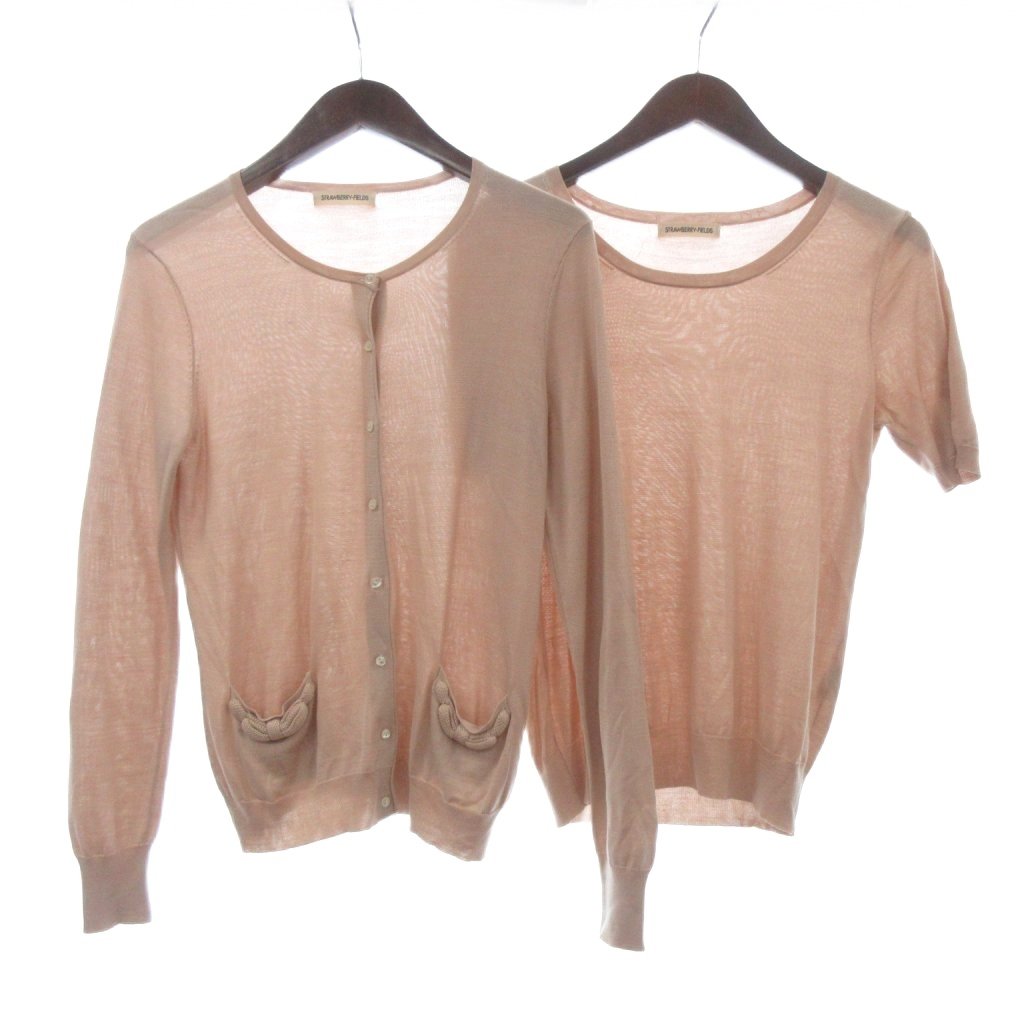 【中古】ストロベリーフィールズ STRAWBERRY-FIELDS アンサンブルニット カーディガン 長袖 半袖 シルク100％ ピンク レディース 【ベクトル 古着】 260806