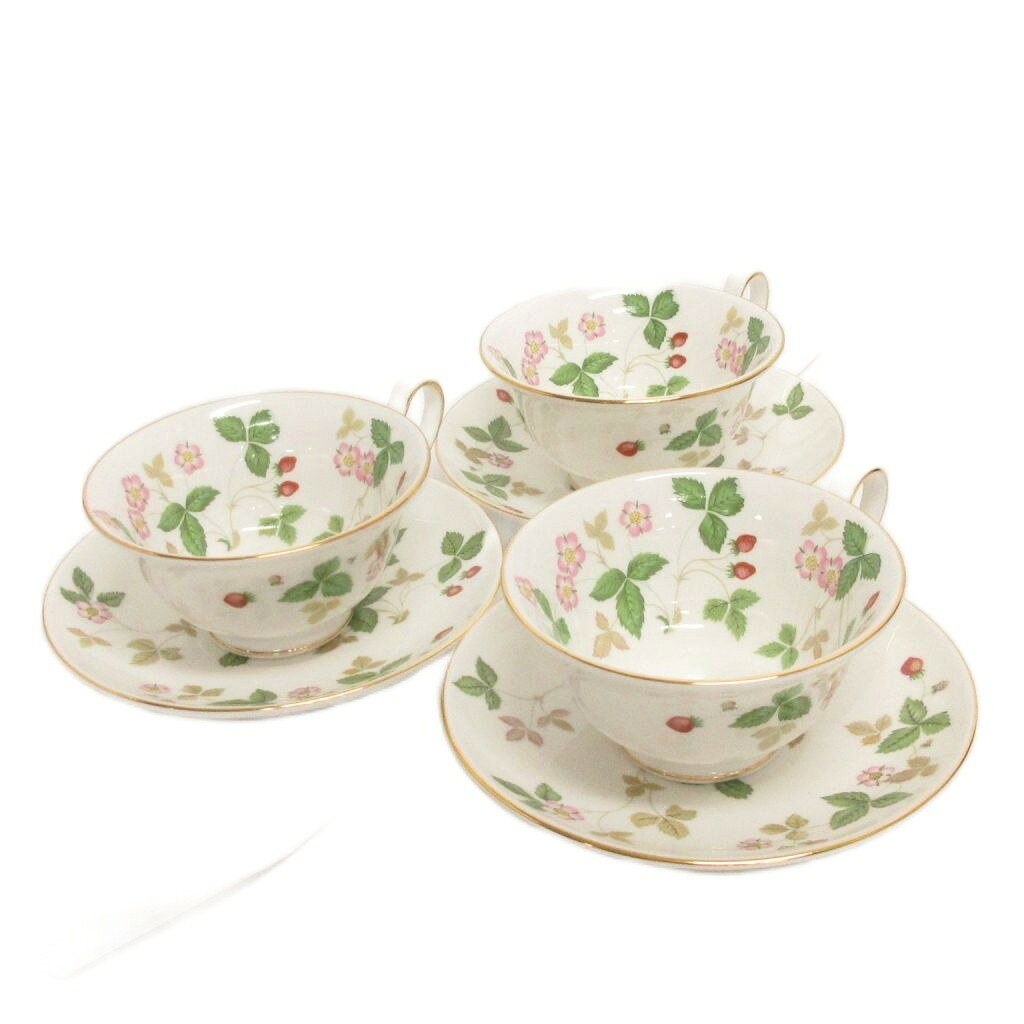 【中古】ウェッジウッド WEDGWOOD 3客セット カップ＆ソーサー コップ ティーカップ プレート 皿 ワイルドストロベリー 白 ホワイト 食器 その他 【ベクトル 古着】 260818