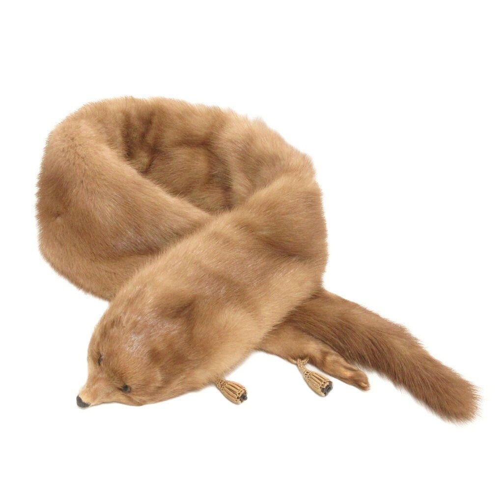 【中古】美品 ノーブランド ティペット マフラー 顔付き クリップ 茶 ブラウン 小...