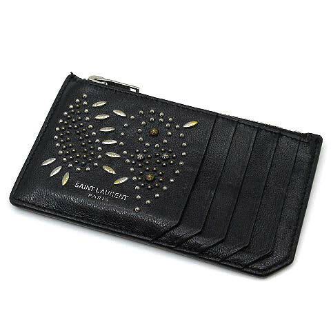 【中古】サンローラン パリ SAINT LAURENT PARIS ペイズリー スタッズ レザー フラ...
