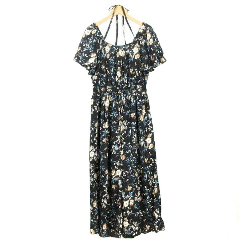 【中古】アクシーズファム axes femme オールインワン 半袖 ワイドパンツ 花柄 ブラック M 240826E レディース 【ベクトル 古着】 240827