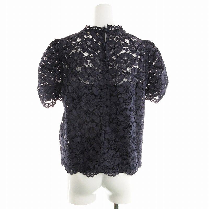 【中古】スナイデル SNIDEL ブラウス レース 花柄 パフスリーブ 半袖 F 紺 ネイビー /AI レディース 【ベクトル 古着】 240918