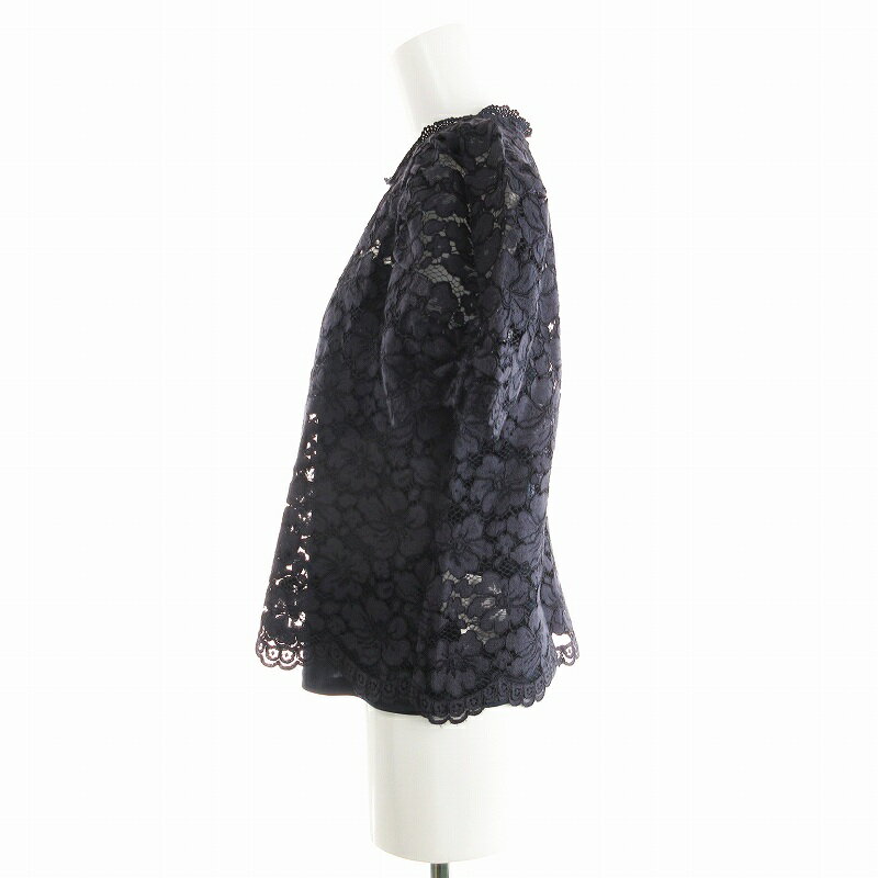 【中古】スナイデル SNIDEL ブラウス レース 花柄 パフスリーブ 半袖 F 紺 ネイビー /AI レディース 【ベクトル 古着】 240918