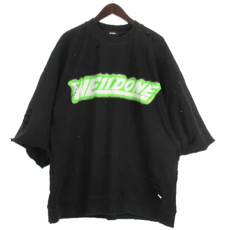 【中古】ウェルダン WE11DONE 22SS トレーナー スウェット 半袖 ダメージ加工 裏毛 2