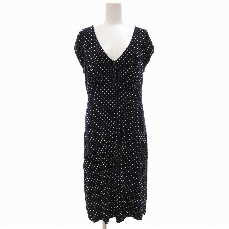 【中古】アニエスベー agnes b. 美品 ワンピース ひざ丈 フレア 半袖 ドット 3 L 紺 ネイビー /UO ■GY09 レディース 【ベクトル 古着】 241123