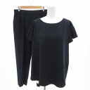 【中古】エニィスィス エニシス anySiS セットアップ ブラウス シャツ パンツ スラックス ストレッチ ボートネック タック 半袖 2 M 紺 ネイビー /FT レディース 【ベクトル 古着】 250516