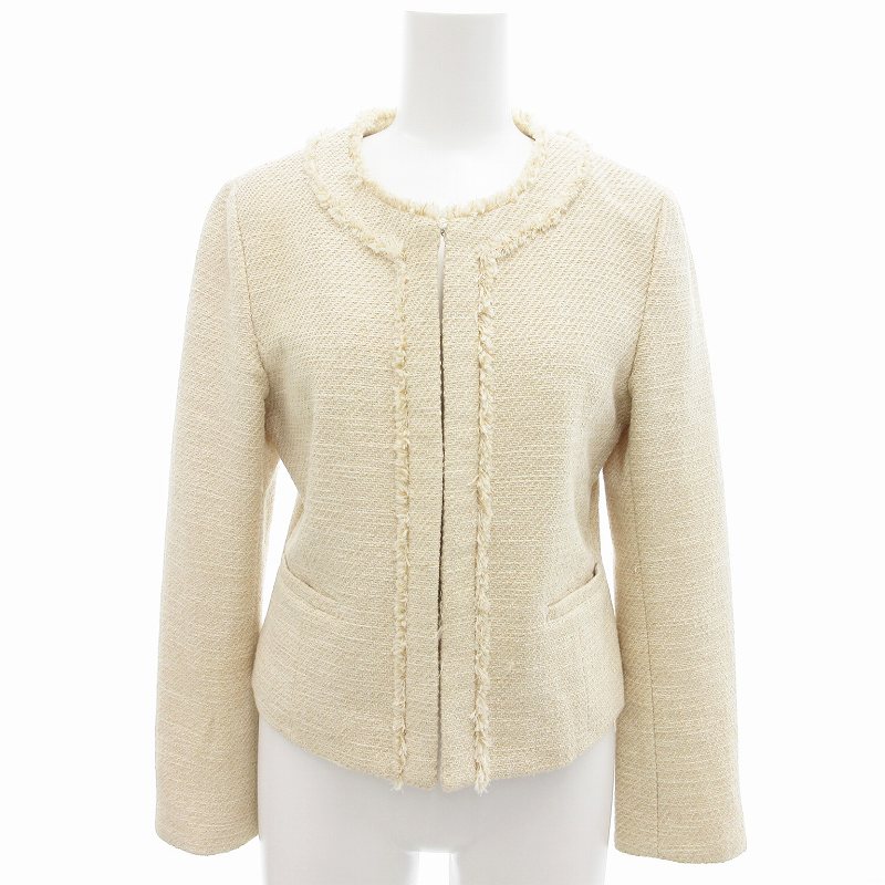 【中古】ロペピクニック ROPE Picnic ツイード ジャケット ノーカラー 36 ベージュ /UD レディース 【ベクトル 古着】 250621