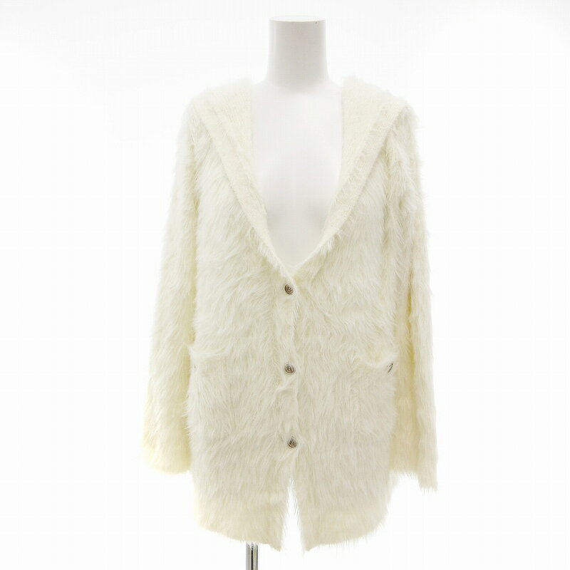 【中古】未使用品 ミシェルマカロン michell Macaron タグ付き カーディガン シャギーニット フード 長袖 F 白 ホワイト /UD ■F レディース 【ベクトル 古着】 250620