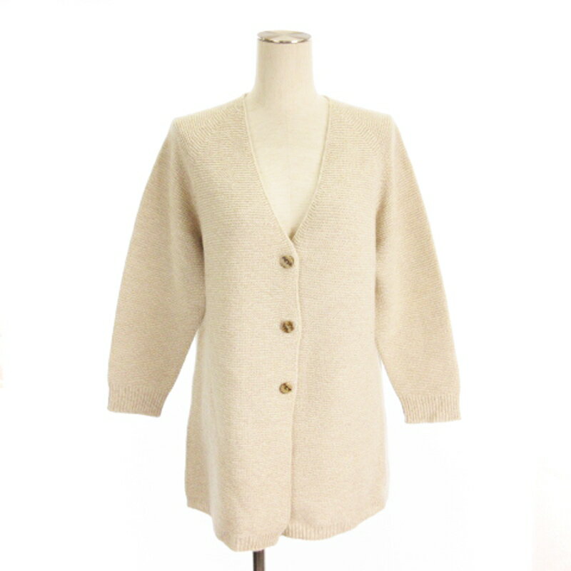 【中古】チャドリアン CHADORIAN 良品 ノーカラー ニット カーディガン 長袖 Vネック ウール混 ライト..