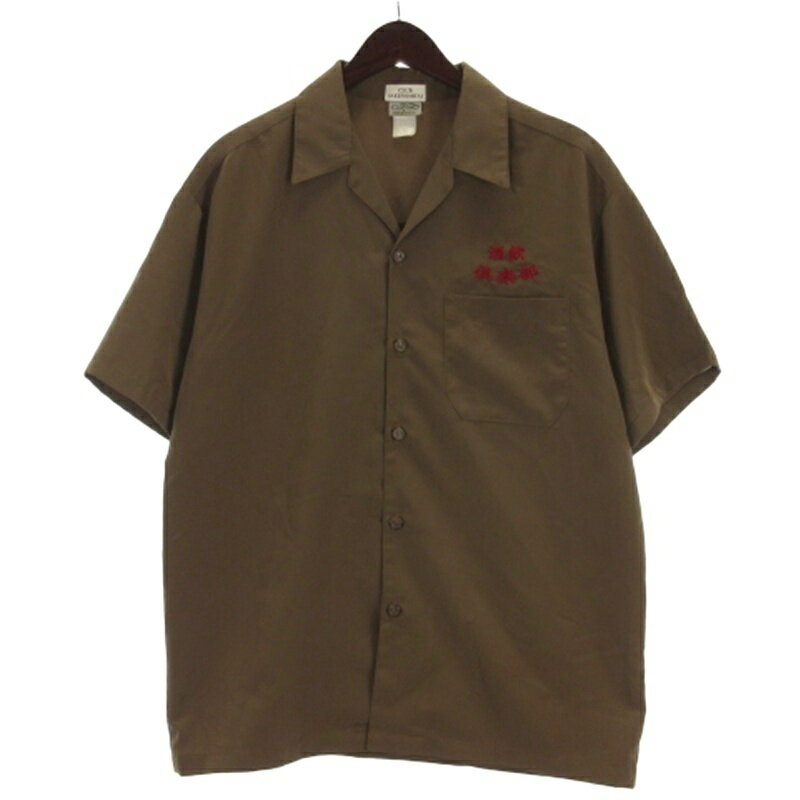 【中古】キャルトップ CALTOP × CLUB SAKENOMITAI 酒飲倶楽部 オープンカラー シャツ 半袖 刺繍 カーキ..
