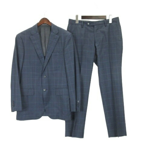 【中古】グリーンレーベルリラクシング ユナイテッドアローズ green label relaxing STRONA スーツ セットアップ ウインドーペン 2ボタン ジャケット パンツ チェック 46 ネイビー 250904E メンズ 【ベクトル 古着】 250904