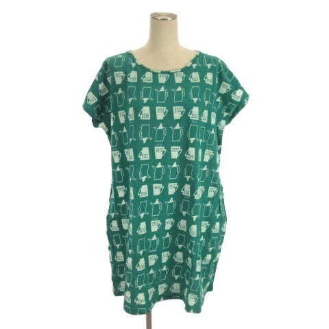 【中古】プードゥドゥ POU DOU DOU チュニック ワンピース ミニ 半袖 プリント 総柄 プルオーバー コットン 緑 グリーン M レディース 【ベクトル 古着】 250904