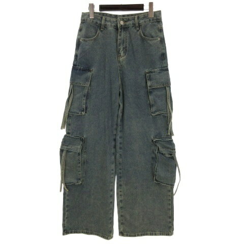 【中古】ミームセレクト me+em select 4ポケットストラップ ヴィンテージルーズ カーゴ デニム パンツ インディゴ M 251028E ■FF レディース 【ベクトル 古着】 251028