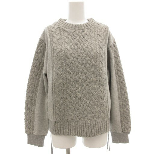 【中古】ミューニック Munich ニット切替 トレーナー スウェット 長袖 ケーブル編み プルオーバー 裾ジップ 裏毛 グレー /GV レディース 【ベクトル 古着】 251120
