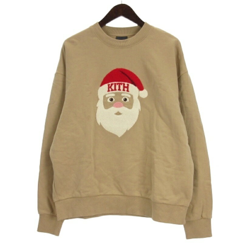 【中古】キース KITH サンタ刺繍 トレーナー スウェット 裏起毛 ベージュ M ■TC メンズ 【ベクトル 古着】 260121