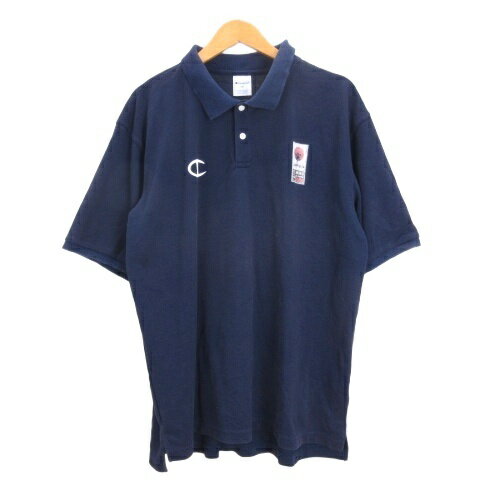 【中古】チャンピオン CHAMPION ポロシャツ 半袖 YO ネイビー ■GY12 メンズ 【ベクトル 古着】 260221