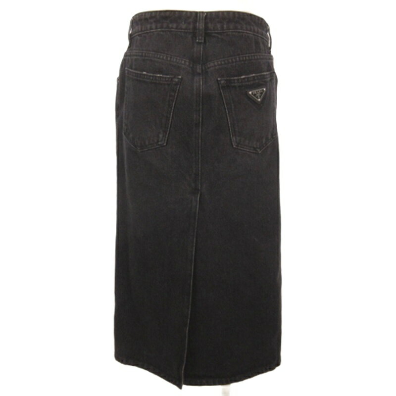 Miniskirt - 【中古】プラダ PRADA 三角ロゴ ロゴプレート デニム タイト スカート ブラック 38S ☆AA★ レディース 【ベクトル 古着】 260405