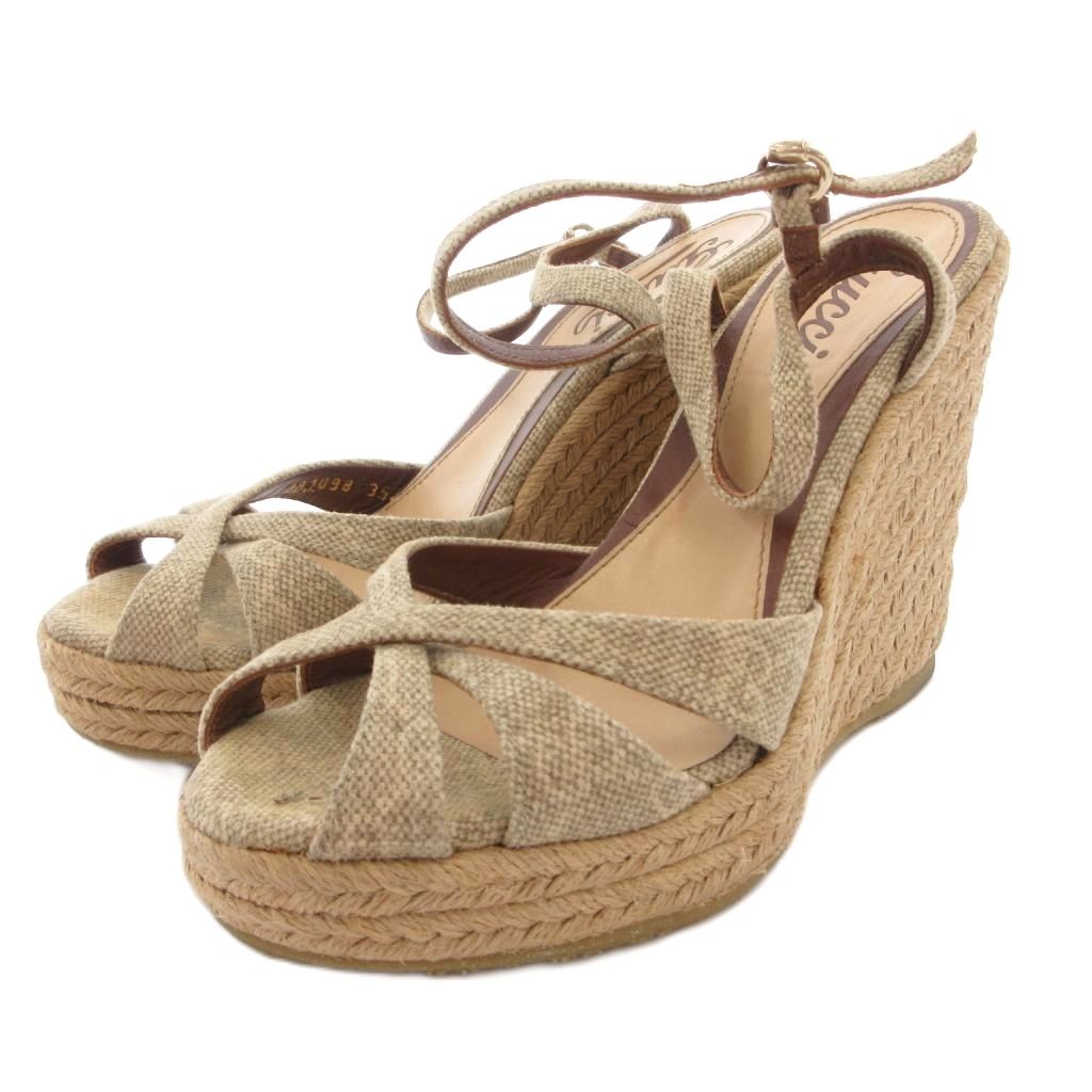 【中古】グッチ GUCCI サンダル ウェッジソール ストラップ アウトソールGGロゴ 35 ベージュ /FF ■GY62 レディース 【ベクトル 古着】 260417