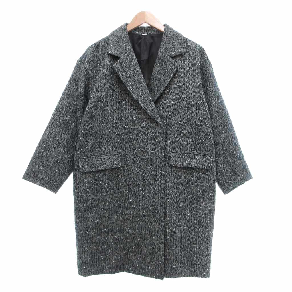 Coat - 【中古】未使用品 ミラオーウェン Mila Owen タグ付き チェスターコート ウール 0 黒 ブラック ヘリンボーン柄 /NL ■GY74 【ベクトル 古着】 260415