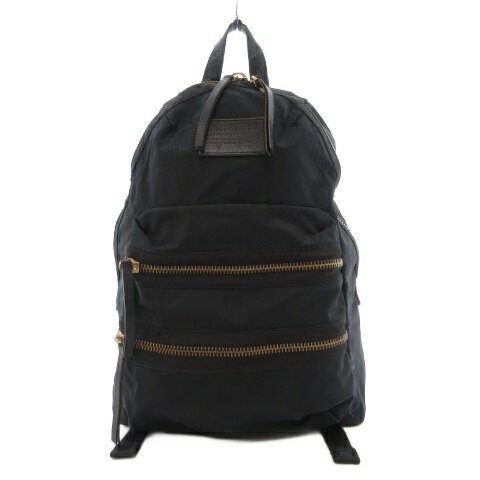 【中古】マークバイマークジェイコブス MARC by MARC JACOBS ザ バイカー ナイロン バックパック リュックサック デイパック 黒 ブラック フロントジッパーポケット ロゴパッチ ゴールドトーンジッパー /SX ■GY74 レディース 【ベクトル 古着】 260428