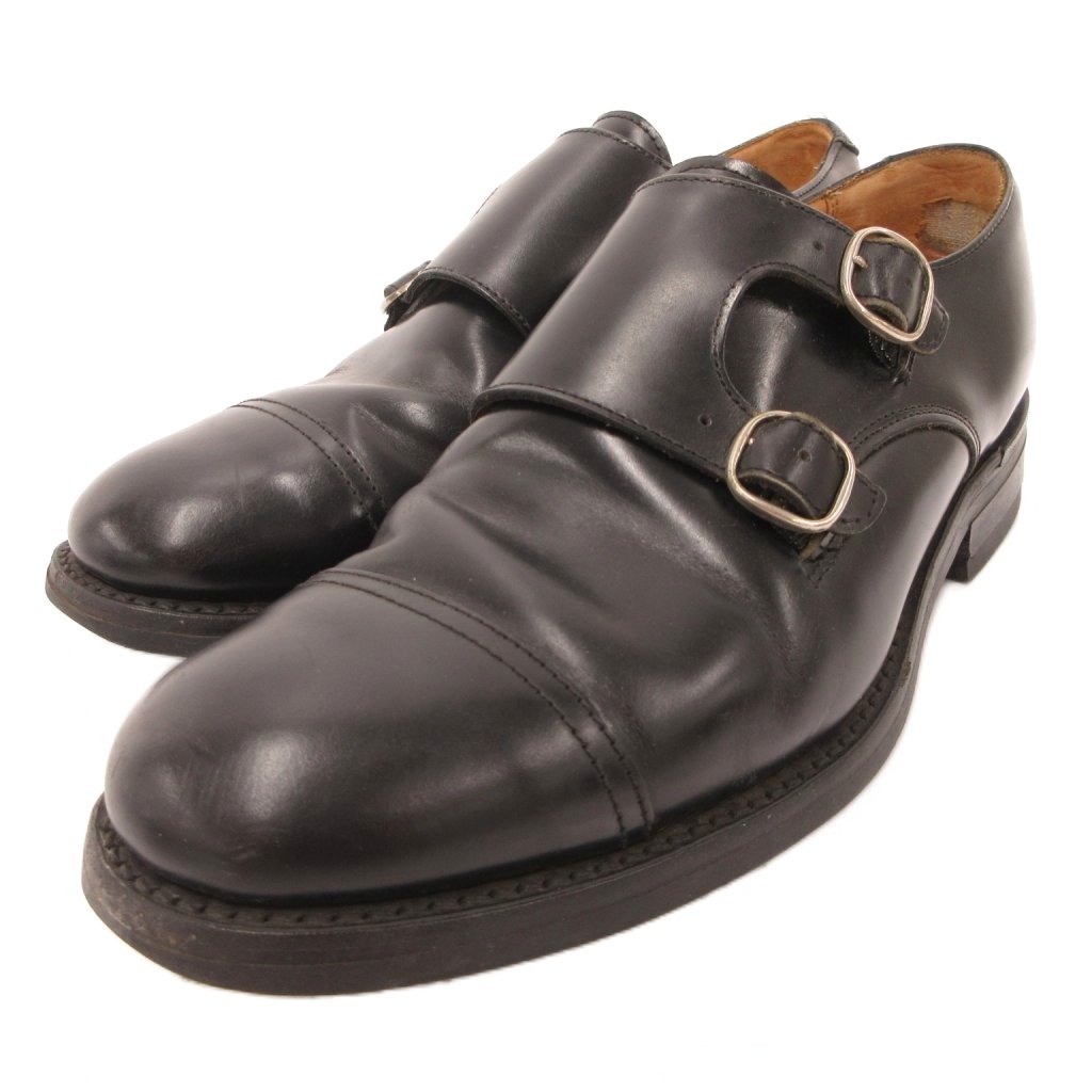 【中古】サンダース SANDERS ビジネスシューズ ダブルモンク ストレートチップ レザー 黒 ブラック /JS ■GY74 メンズ 【ベクトル 古着..