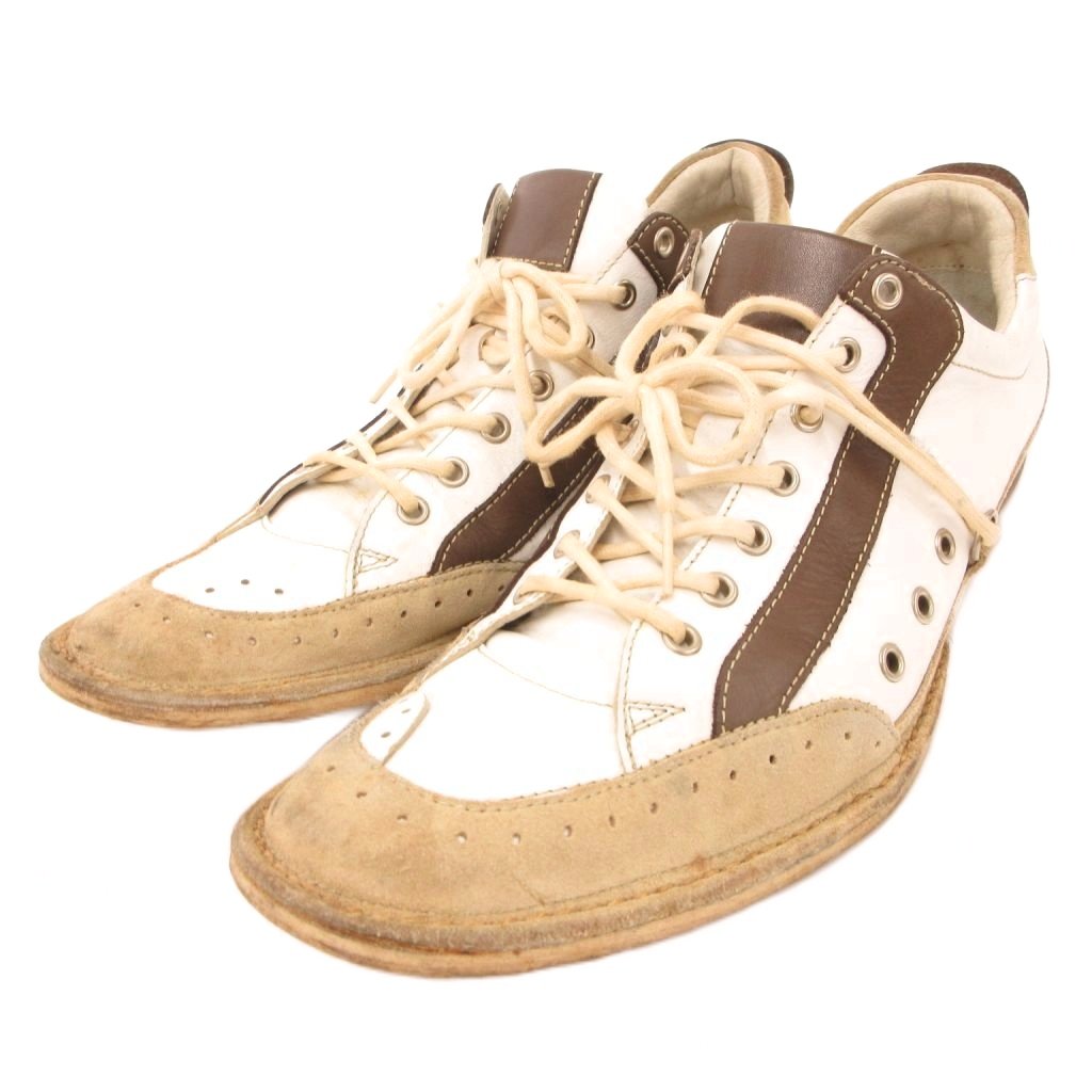【中古】キャサリンハムネットロンドン KATHARINE HAMNETT LONDON レースアップシューズ スニーカー レザー 25.5cm 白 ホワイト 茶 ブラウン /JS ■GY74 メンズ 【ベクトル 古着】 260511