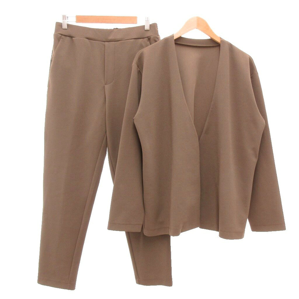 【中古】タケオキクチ TAKEO KIKUCHI 美品 TK ジョーゼットセットアップ ノーカラージャケット テーパードパンツ M 茶色 ブラウン 無地 979-61500 /SD ■GY74 メンズ レディース 【ベクトル 古着】 260514