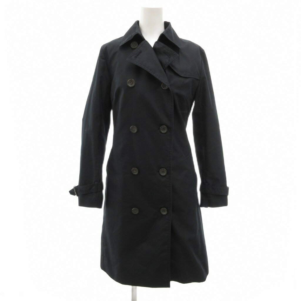 【中古】ミッシェルクラン MICHEL KLEIN トレンチコート ロング丈 36 紺 ダークネイビー ダブルブレスト ライナー付き 長袖 無地 /IB ■..