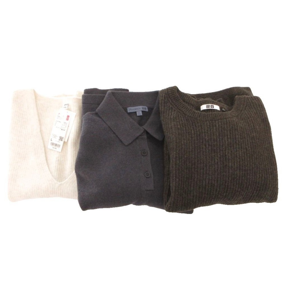 【中古】ユニクロ UNIQLO 3点セット まとめ ニット セーター ベスト ポロシャツ L-XL 白 ホワイト グレー 黒 ブラック /JS メンズ 【ベクトル 古着】 260529