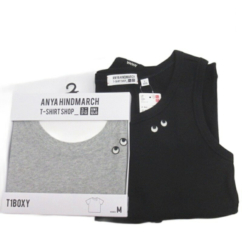 【中古】未使用品 ユニクロ UNIQLO × アニヤハインドマーチ Tシャツ タンクトップ 2点セット ブラック グレー M L レディース 【ベクトル 古着】 260606