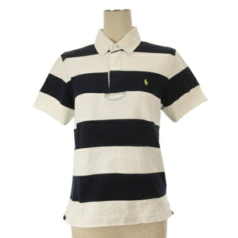【中古】ラルフローレン RALPH LAUREN ポロシャツ ボーダー 半袖 ホワイト ネイビー L 260803E レディース 【ベクトル 古着】 260803