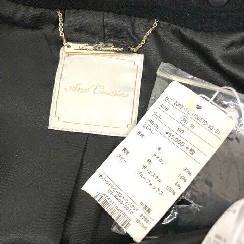 【中古】未使用品 アンドクチュール And Couture コート ファー ウール混 膝丈 36 黒 ブラック レディース 【ベクトル 古着】 240516