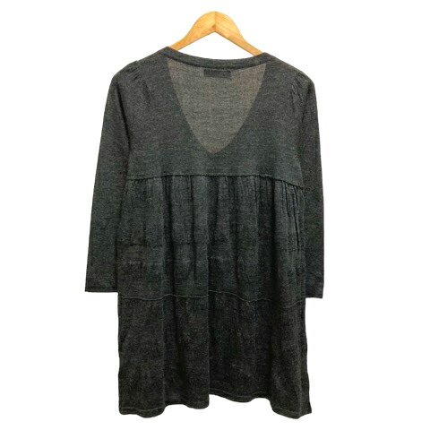 【中古】ジーナシス JEANASIS チュニック ニット フレア Vネック 長袖 薄手 F ダークグレー レディース 【ベクトル 古着】 240410