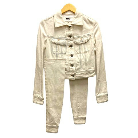 【中古】未使用品 エムエムシックス メゾンマルジェラ MM6 Maison Margiela S62AN0064 デニムジャケット Gジャン 変形 コットン 無地 長袖 36 白 アイボリー レディース 【ベクトル 古着】 240704