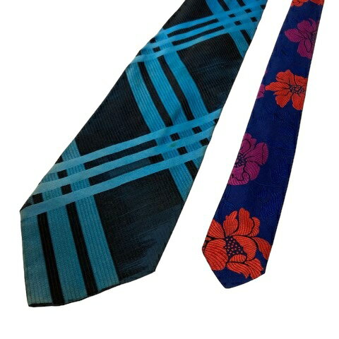 【中古】ジャンニヴェルサーチ ヴェルサーチェ GIANNI VERSACE ネクタイ レギュラータイ シルク チェック 花柄 青 ブルー 黒 ブラック 紺 ネイビー 赤 レッド 桃 ピンク メンズ 【ベクトル 古着】 240714