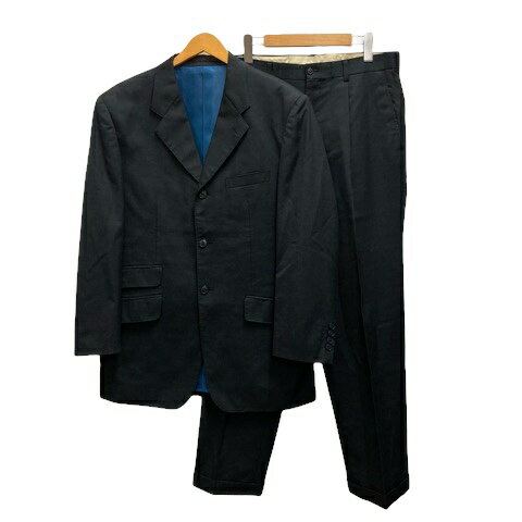 【中古】オックスフォードクラシック OXFORD CLASSIC スーツ セットアップ フォーマル ジャケット スラックス チェック 裏地 長袖 ロング丈 AB6 紺 ネイビー 黒 ブラック メンズ 【ベクトル 古着】 240915