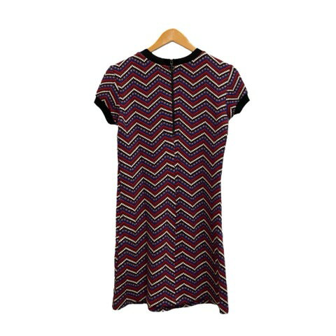 【中古】ザラウーマン ZARA WOMAN ミニワンピース 半袖 クルーネック 総柄 コットン混 9775/040/600 M 黒 ブラック 赤 レッド 青 ブルー 白 ホワイト レディース 【ベクトル 古着】 250202