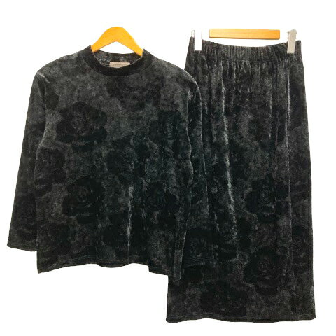 【中古】koibito misaki セットアップ カットソー スカート ベロア 花柄 長袖 ロング丈 黒 ブラック レディース 【ベクトル 古着】 250206